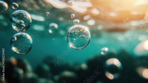 Wallpaper Mural Underwater scene with bubbles rising, illuminated by warm sunlight, creating a serene and tranquil atmosphere. Torontodigital.ca