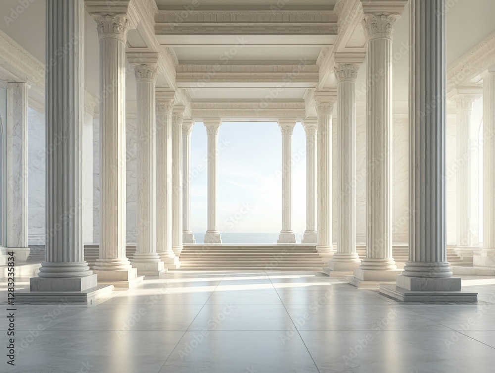 A legislative hall with towering columns framing the entrance. Featuring authority and timelessness A legislative hall with towering columns framing the entrance. Featuring authority and timelessness