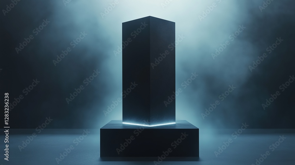 3d rendering of a tall, cylindrical object standing on a square base. the object appears to be made of a dark material, possibly stone or concrete, and is illuminated by a single light source. 3d rendering of a tall, cylindrical object standing on a square base. the object appears to be made of a dark material, possibly stone or concrete, and is illuminated by a single light source.