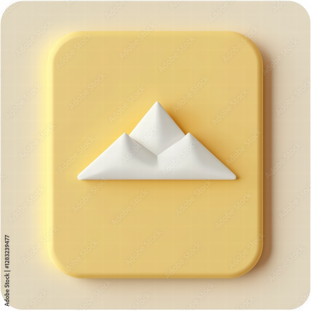 Mountain Icon: 3D rendered mountain range icon on a soft yellow background, perfect for web design and interface graphics. Mountain Icon: 3D rendered mountain range icon on a soft yellow background, perfect for web design and interface graphics.