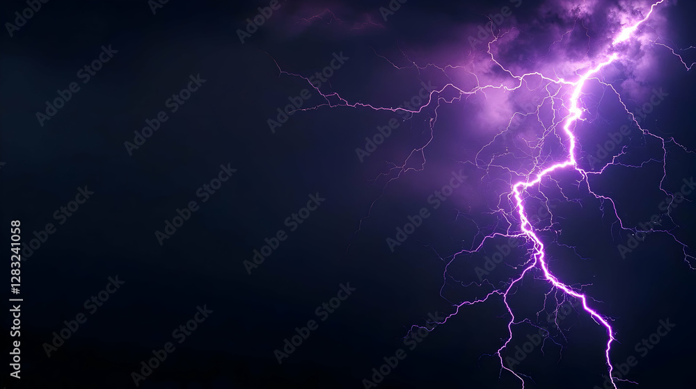 Purple Lightning Bolt Striking Across Dark Sky During Thunderstorm at Night Purple Lightning Bolt Striking Across Dark Sky During Thunderstorm at Night