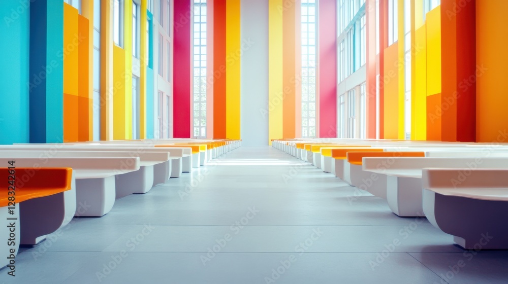 Fototapeta premium A legislative hall with vibrant colors and flexible seating. Featuring diversity and openness