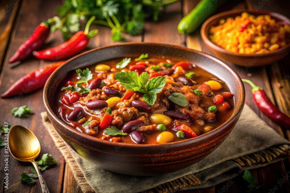 Low-light photography captures a colorful, hearty bean chili; recipe included. Low-light photography captures a colorful, hearty bean chili; recipe included.