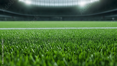 Blurred Football Pitch with Vibrant Green Tones for Sports Branding and Digital Banners photo