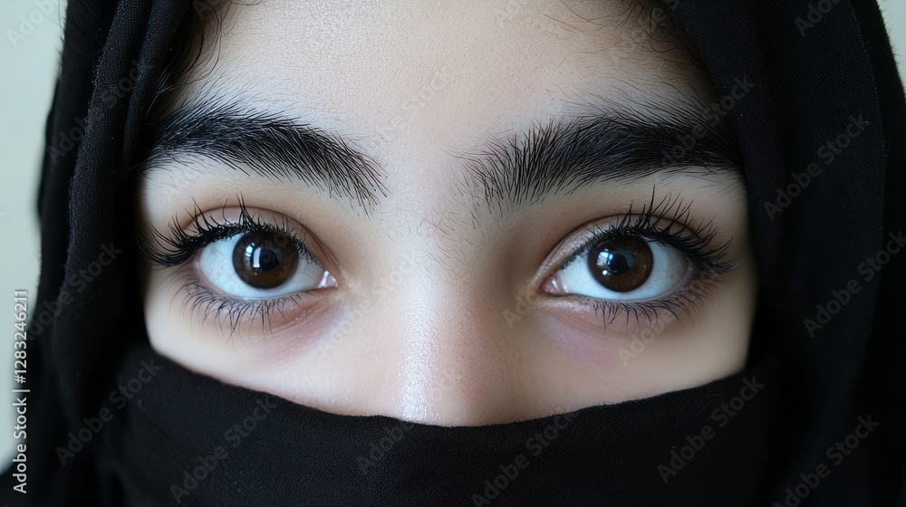 Mysterious Gaze Behind Veil. Empowering, Strong Female Eyes. Symbol Of Resilience And Culture. Mysterious Gaze Behind Veil. Empowering, Strong Female Eyes. Symbol Of Resilience And Culture.