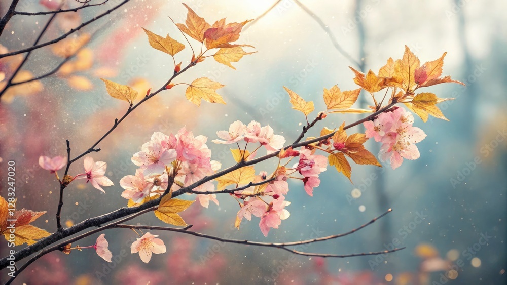 Pastel Watercolor Abstract Art, Gold Leaf Branches, Bokeh Background, Dreamy Painting Pastel Watercolor Abstract Art, Gold Leaf Branches, Bokeh Background, Dreamy Painting