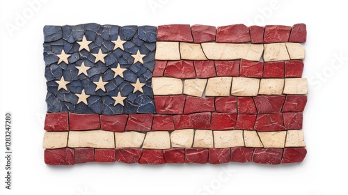 Rustic American Flag Mosaic Artwork in Red, White, and Blue