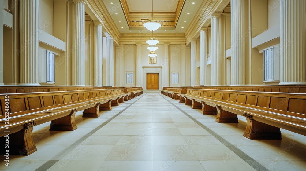 Obraz premium A legislative hall with wide aisles and minimal decorations. Featuring focus and neutrality
