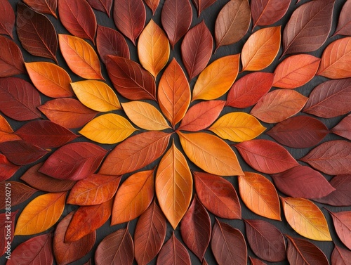 Wallpaper Mural A vibrant arrangement of autumn leaves in shades of orange, red, and yellow, creating a floral pattern against a contrasting background. Torontodigital.ca