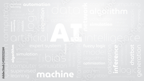 Tagged tag cloud on artificial intelligence, background, screensaver, banner, word texture, word pattern