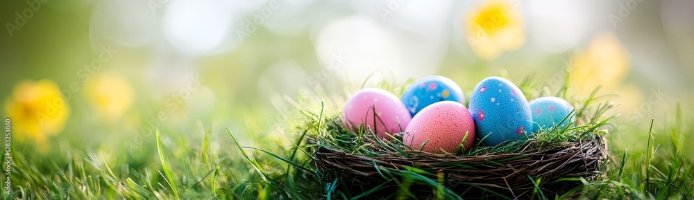 Colorful Easter Eggs Nestled in Grass Colorful Easter Eggs Nestled in Grass