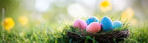 Colorful Easter Eggs Nestled in Grass