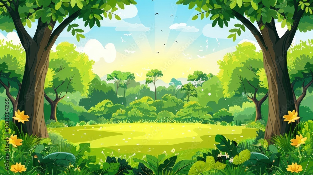 Obraz premium Lush Green Forest Landscape: A Serene Spring Morning