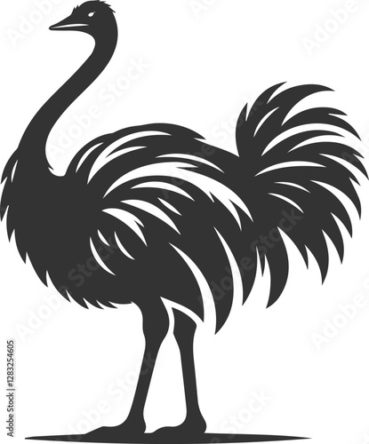 Ostrich standing tall with its neck fully extended animal vector silhouette