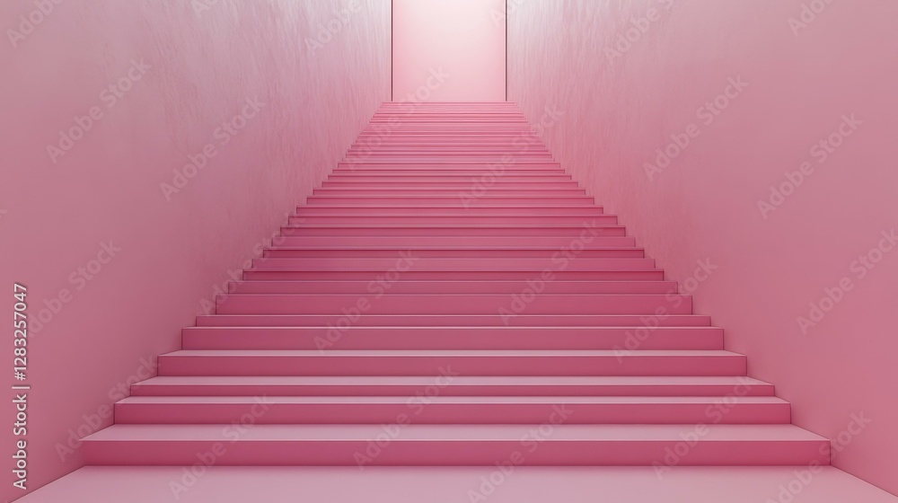 Fototapeta premium Pink Staircase in a Minimalist Interior
