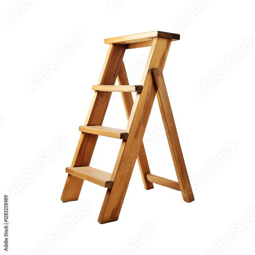 Wooden realistic stepladder on transparent background