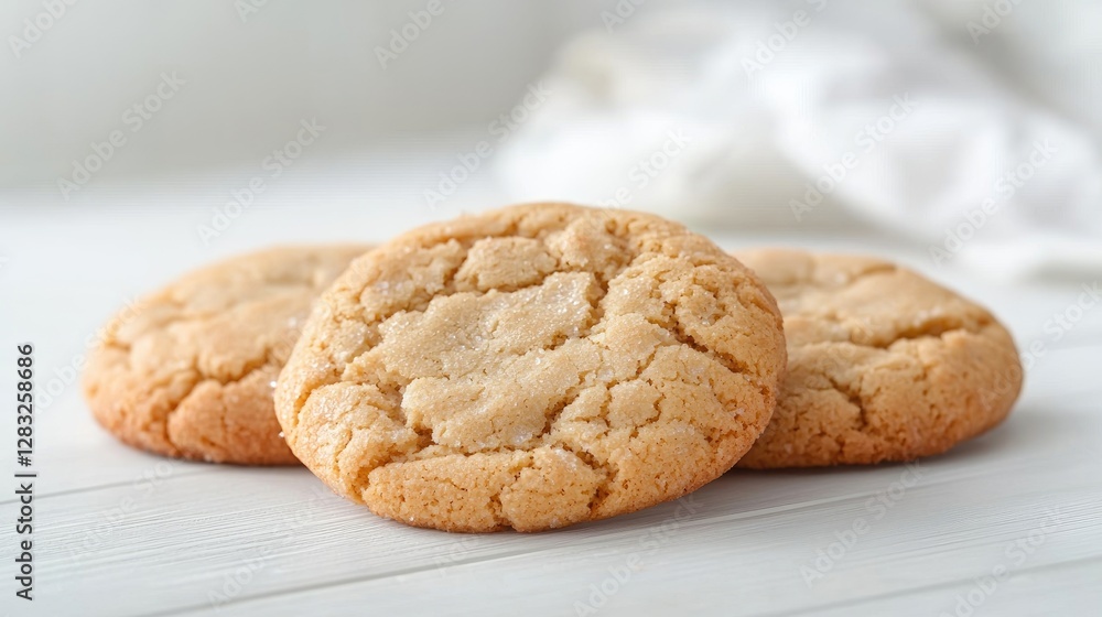 Three Sugar Cookies on White Wood Table Three Sugar Cookies on White Wood Table