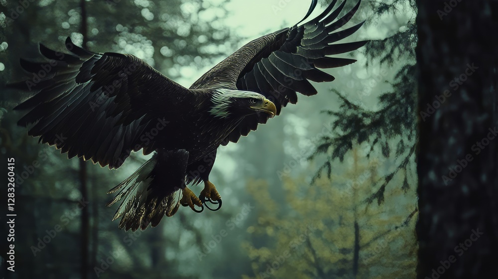 Fototapeta premium Bald Eagle In Flight. A Powerful Symbol Of Freedom And Strength.