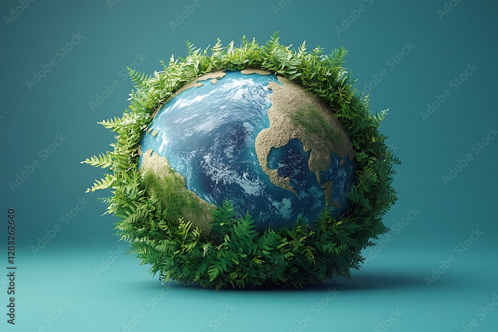 Fototapeta premium earth planet on moss in the forest. The concept of the environment, the ecology of the planet,