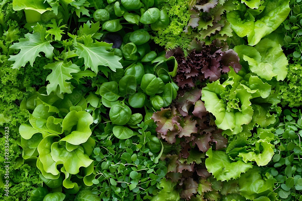 Fototapeta premium Fresh Green Leafy Vegetables Close-Up for Healthy Eating Inspiration Background