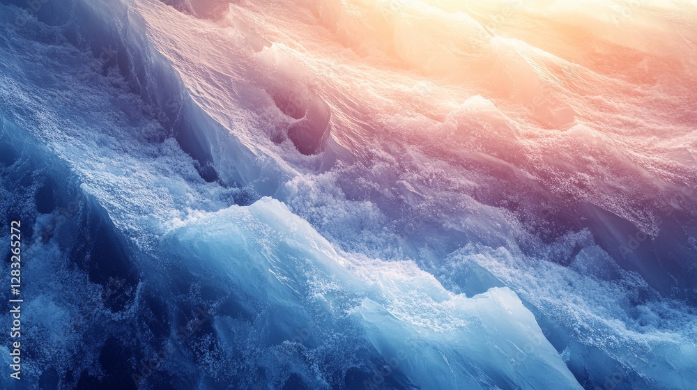 Fototapeta premium Dramatic polar landscape with fractured ice sheets, cold Arctic water under soft light