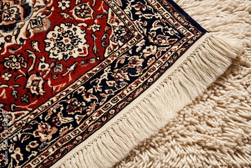 Rolled Persian Rug with Intricate Traditional Patterns and White Fringe