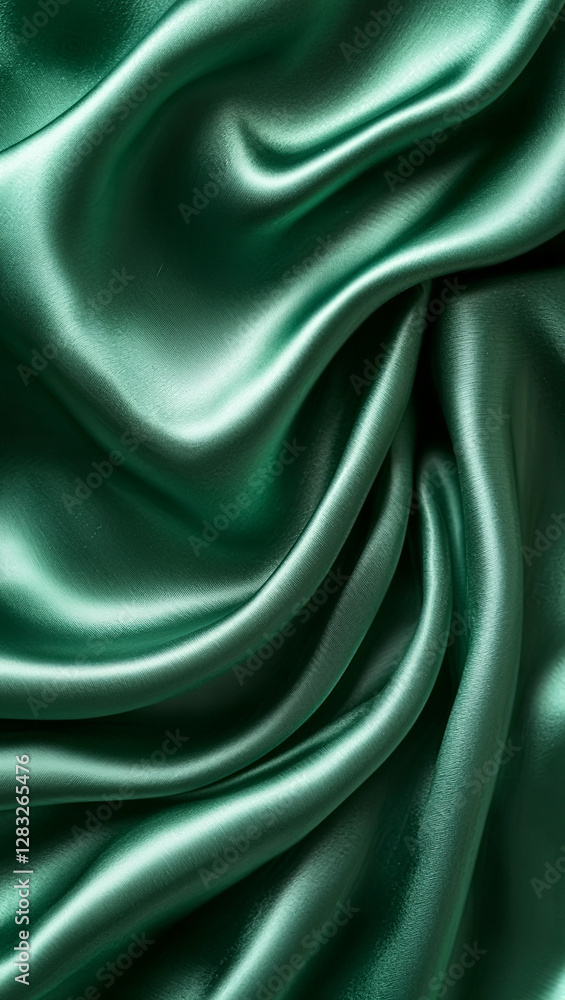 Obraz premium Green Silk Fabric Background, top view of Smooth and Elegant Satin Luxury, Cloth Texture. Abstract Backdrop for Luxury Products, Jewelry or Fashion with copy space.