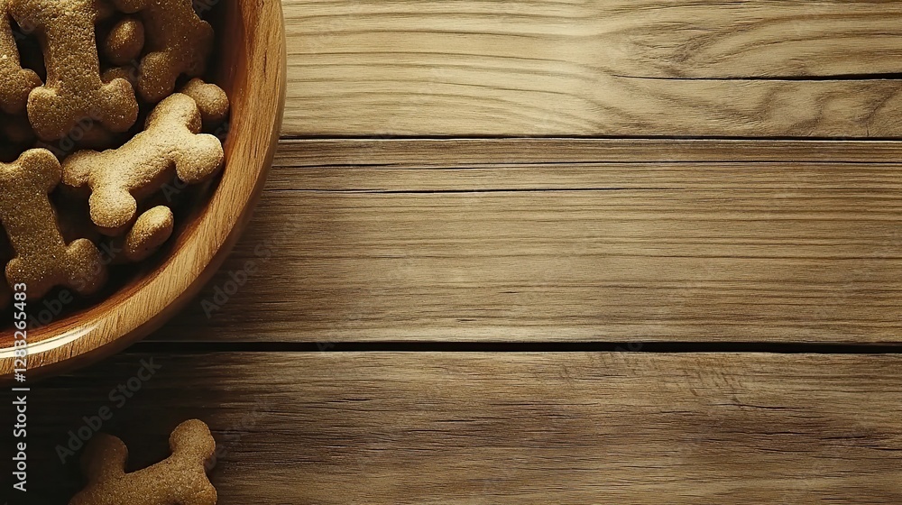 Obraz premium Dog treats wooden bowl rustic table background