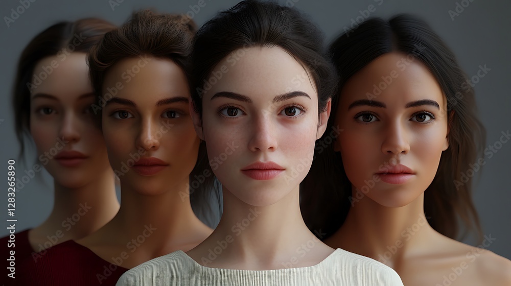 Obraz premium Four Women Together with Diverse Hair Styles and Skin Tones