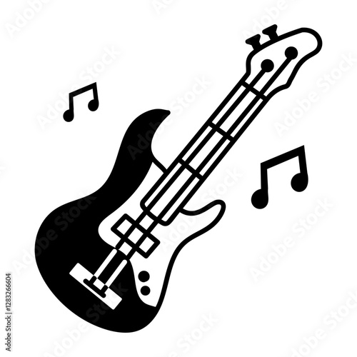 Musical guitar icon in hand drawn style 
