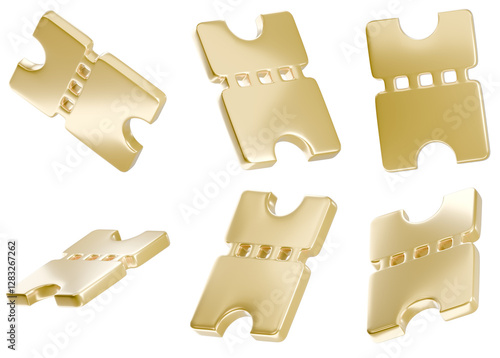 3D rendering Set of golden Coupon tickets in different angles. Coupon design or voucher to your clients. 3d illustration.