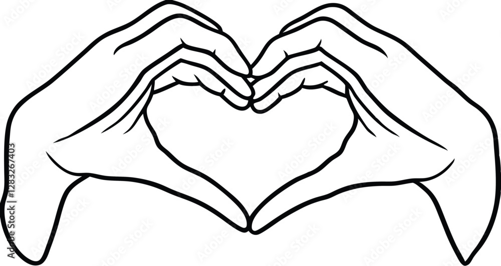 Obraz premium Hand gesture: love with heart. Elegant fingers symbolize a love gesture. for web, banner, poster, print, Valentine's day, wedding, other life event. 3D realistic vector illustration.