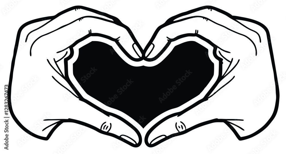 Fototapeta premium Hand gesture: love with a black heart. Elegant fingers showing a black heart gesture. for web, banner, poster, print, Valentine's Day, wedding, other life event. 3D realistic vector illustration.