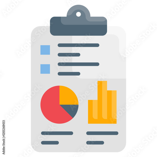 Data Analytics Clipboard Report with Pie Chart and Bar Graph for Business Statistics and Finance Tracking Analysis.