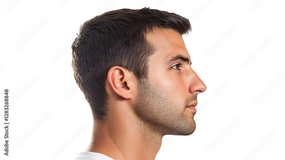 Profile view of a young man with short hair Profile view of a young man with short hair