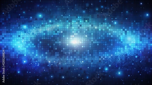 Deep space blue abstract pixel art background with smooth blurred transition effect, visual effects, galaxy,  visual effects