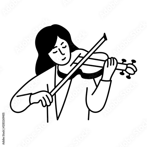 Violin player icon in doodle style 
