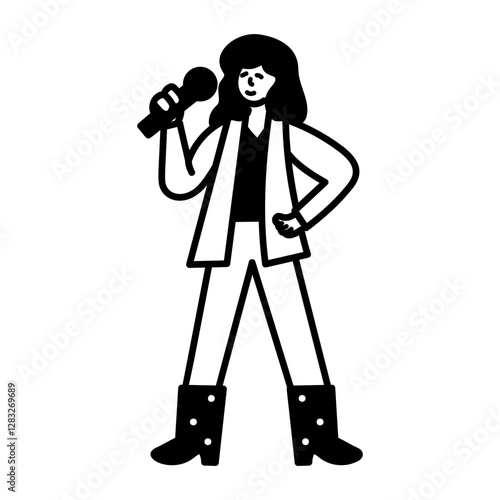 Female singer icon in hand drawn style 