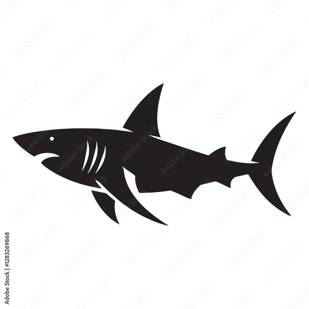 Obraz premium Predatory Bull Shark silhouette, fierce and powerful in design - Bull Shark illustration - Minimalist Bull Shark vector - Fish silhouette 