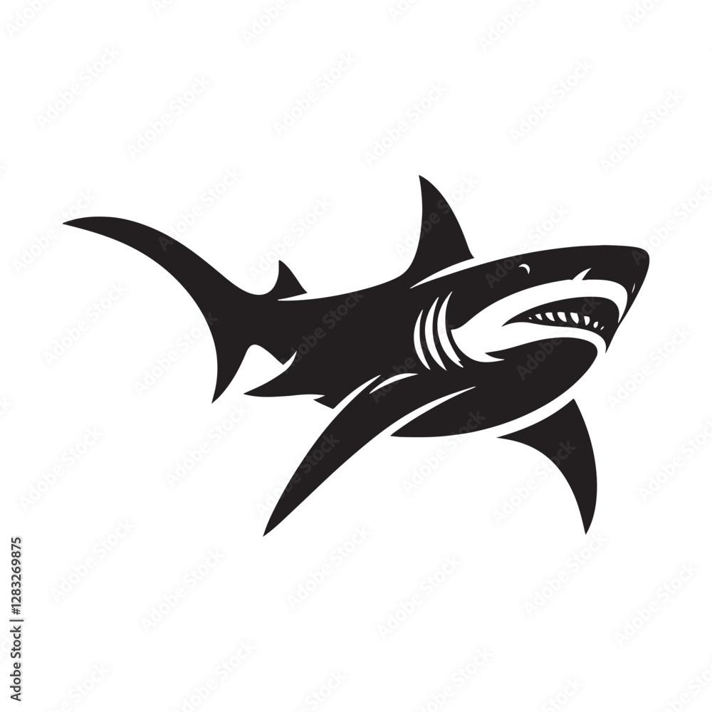Fototapeta premium Oceanic Bull Shark silhouette, embodying the raw nature of the sea - Bull Shark illustration - Minimalist Bull Shark vector - Fish silhouette 