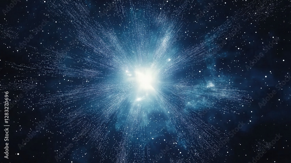 Naklejka premium Bright cosmic explosion in a starry night sky.