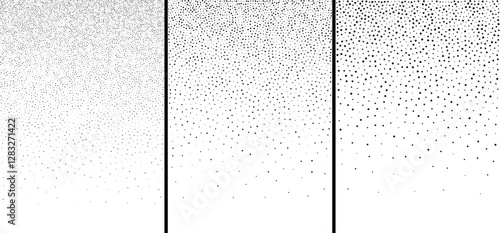 Halftone patterns. Set of abstract gradient circle dots backgrounds. A4 paper size. Vector illustration.