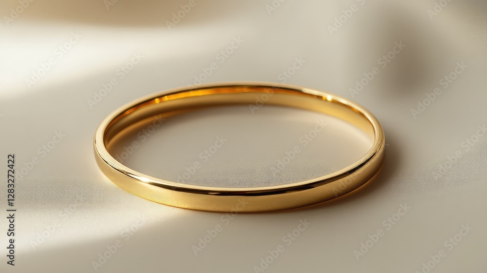 Minimalist gold bangle bracelet with a polished finish, placed on a neutral beige background for an elegant touch. No text, no people. Minimalist gold bangle bracelet with a polished finish, placed on a neutral beige background for an elegant touch. No text, no people.