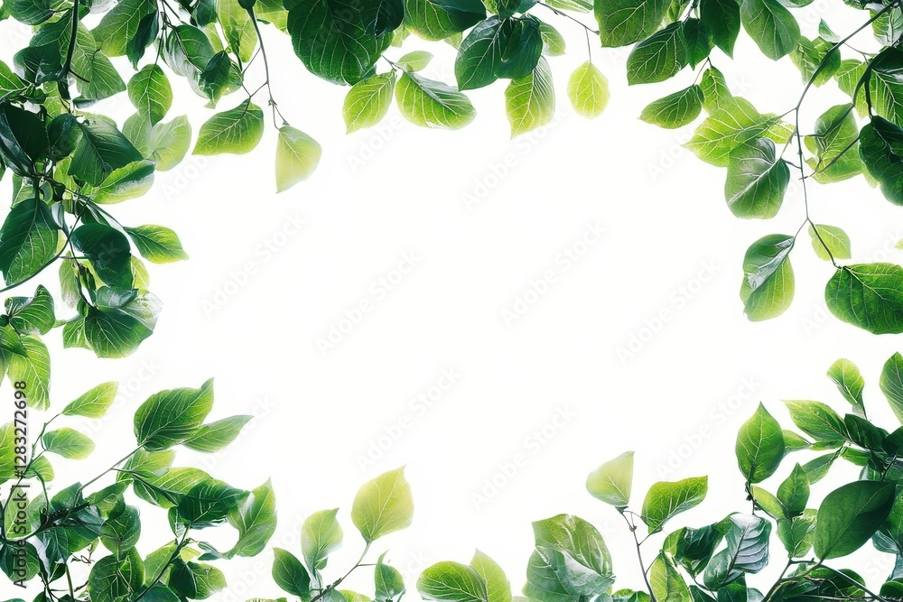 Green leaves border frame framing element on white background Green leaves border frame framing element on white background