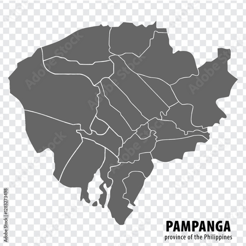 Blank map Pampanga of Philippines. High quality map Pampanga Province with districts on transparent background for your web site design, logo, app, UI.  Republic of the Philippines. EPS10.