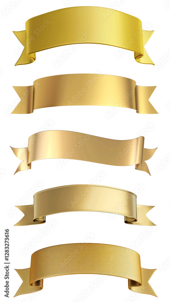 PNG Elegant gold ribbon banners collection, element set on transparent background PNG Elegant gold ribbon banners collection, element set on transparent background