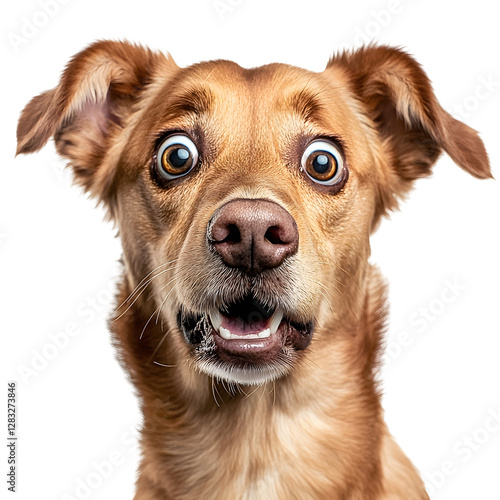 Cheerful Golden Retriever Making Surprised Face on Plain White Background Transparent PNG
