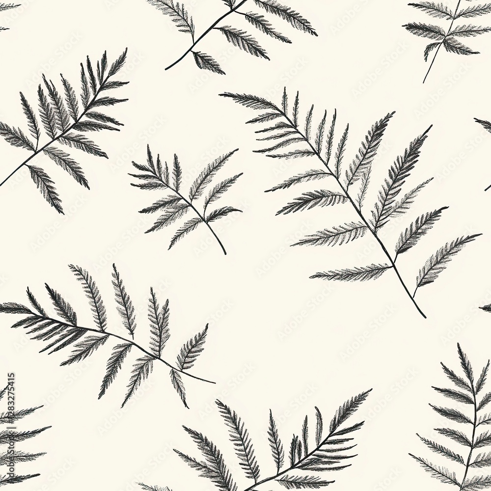 Seamless pattern featuring hand-drawn fern leaves on a light background, ideal for textile and wallpaper design Seamless pattern featuring hand-drawn fern leaves on a light background, ideal for textile and wallpaper design