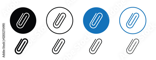 Set of 8 pixel perfect Attachment clip icon with 1 unexpanded, 1 silhouette, a simple and clear attachment clip icon representing file or document attachment.