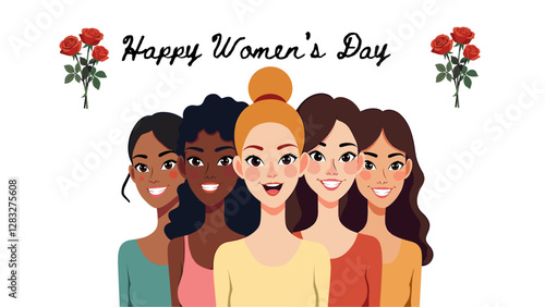 Happy Women's Day Greeting Card featuring women from different ethnicity  